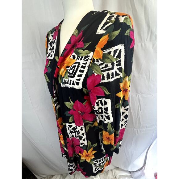 Just Amanda  Vintage size 10 over shirt open 3/4 sleeves USA Rayon black print - Picture 3 of 11